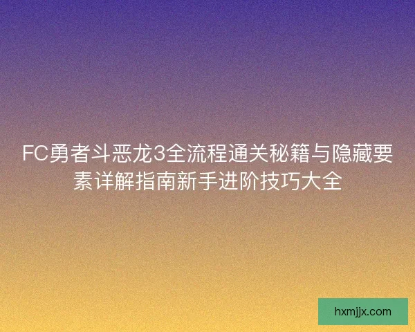 FC勇者斗恶龙3全流程通关秘籍与隐藏要素详解指南新手进阶技巧大全
